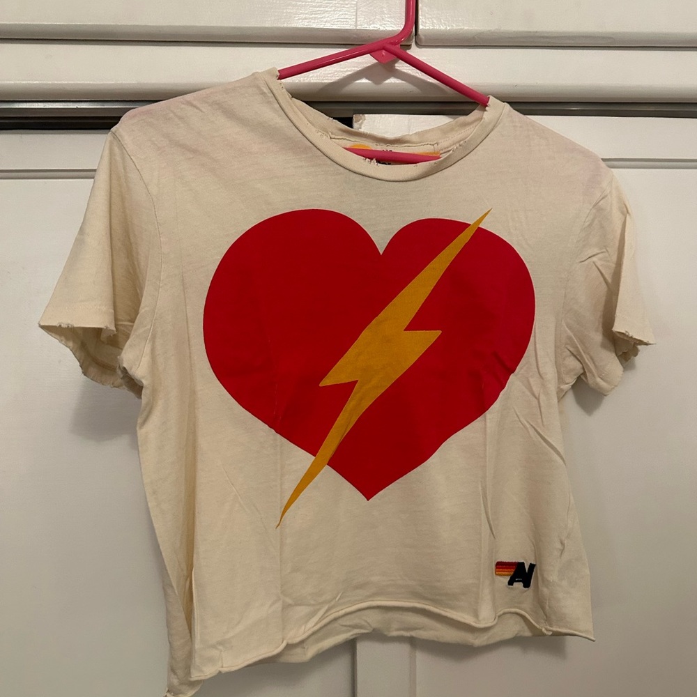 Aviator Nation heart and lightning bolt crop tee